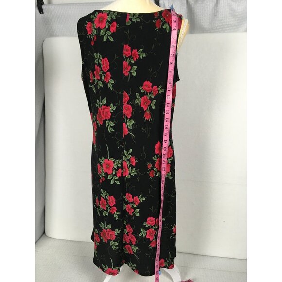 Betsy Lauren Womens Sleeveless Floral Dress Black With Red Flowers Size 14 Poly - Picture 9 of 12